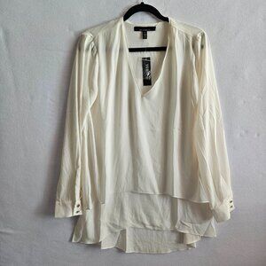 White House Black Market NWT Womens Blouse Long Sleeve V-Neck Tunic - Small Ecru